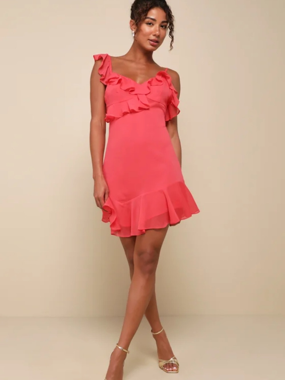 Lulu's Coral Ruffle Mini Dress